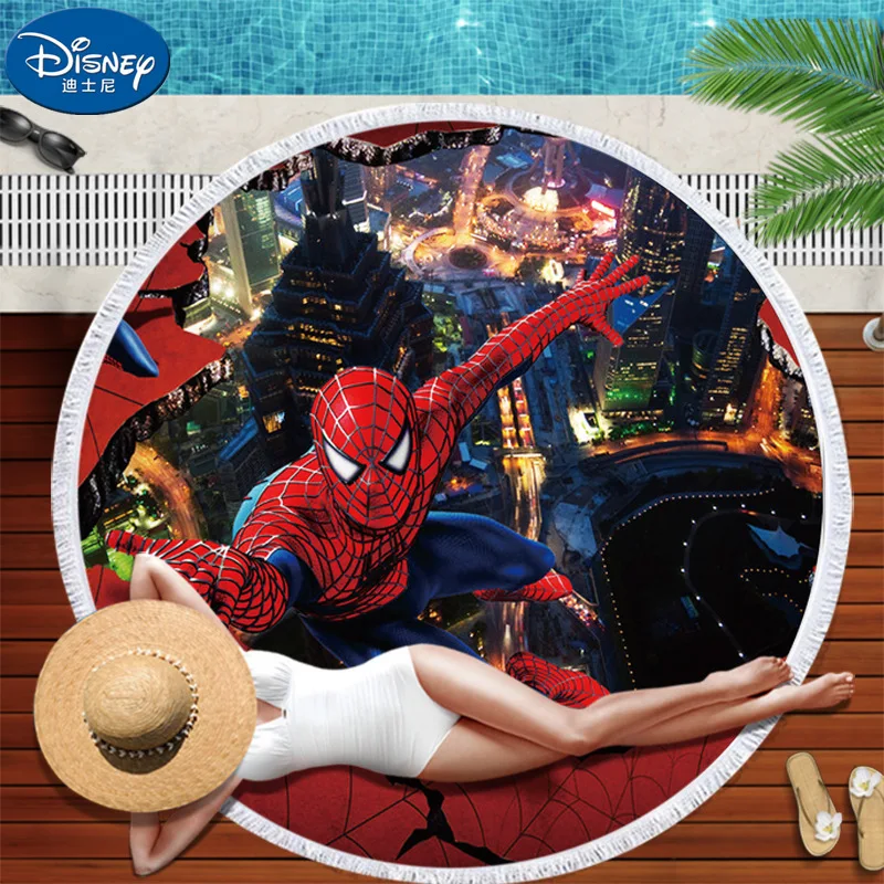 Cartoon 150x150cm Spider Man Beach Towel Soft Round Summer Bath Towel Vacation yoga crawling mat picnic Children gift