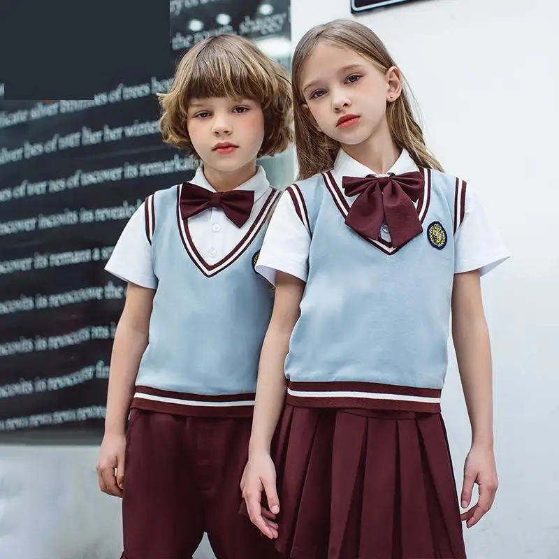 Children Korean School Uniform Girls Boys Short Sleeves T Shirt Pleated Skirt Shorts Clothes Set Kindergarten Chorus Costumes