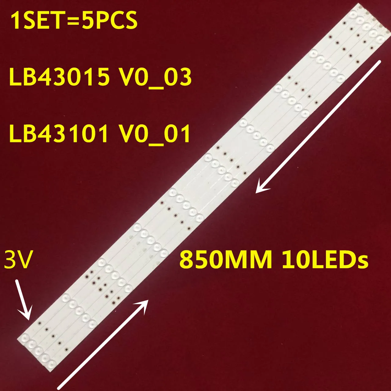 3VLED Strip 10lamps  LB43015 LBM420P1001-DM-2  For 43LH500T  43PFG5000 43PFG5100 43PFG5102 43PFG5501/77 TPT430U3-EQYSHM.G