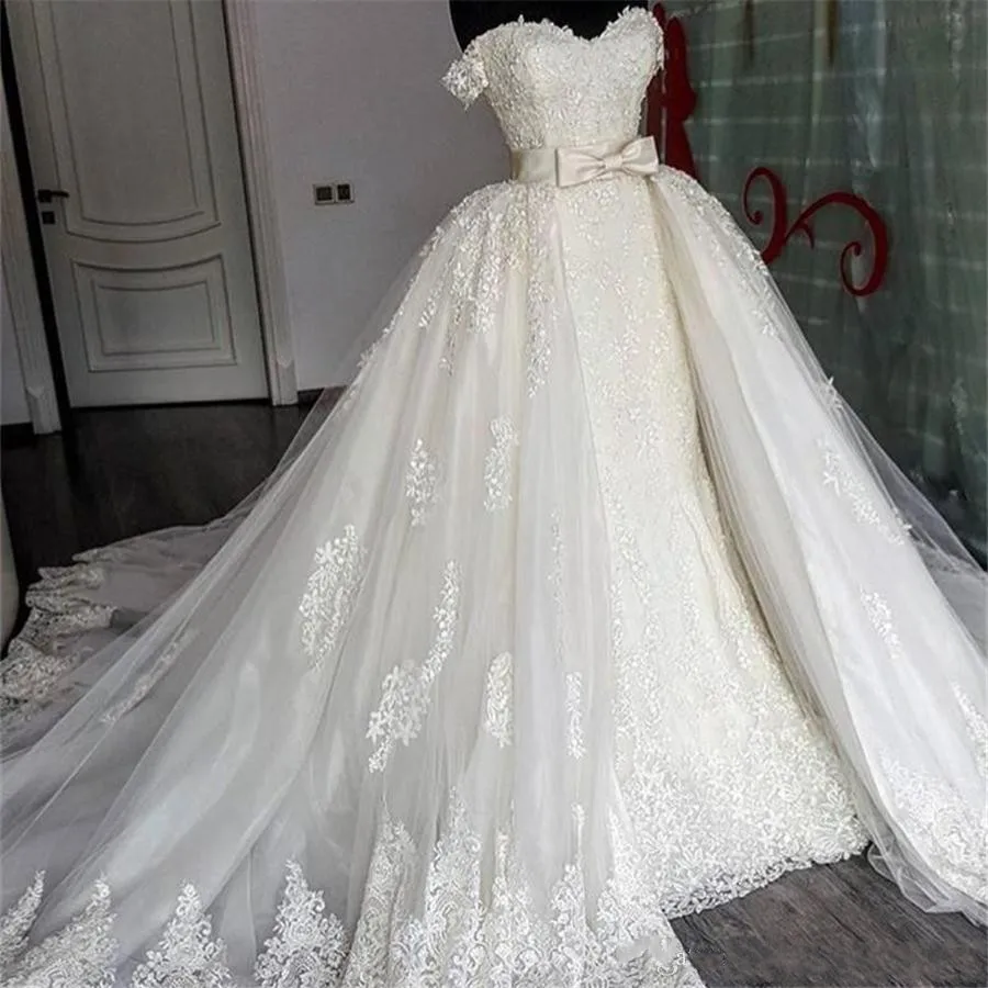 Eleganckie suknie ślubne Sweetheart Lace Mermaid odpinany pociąg aplikacja koronkowe suknie ślubne suknie ślubne vestidos de mairee