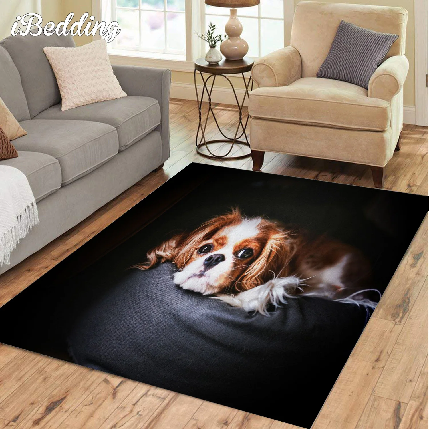 Pet Dogs Rugs and Carpets for Home Living Room Cavalier King Charles Span Area Rug Cartoon Floor Mat Teenager Bedroom Decor