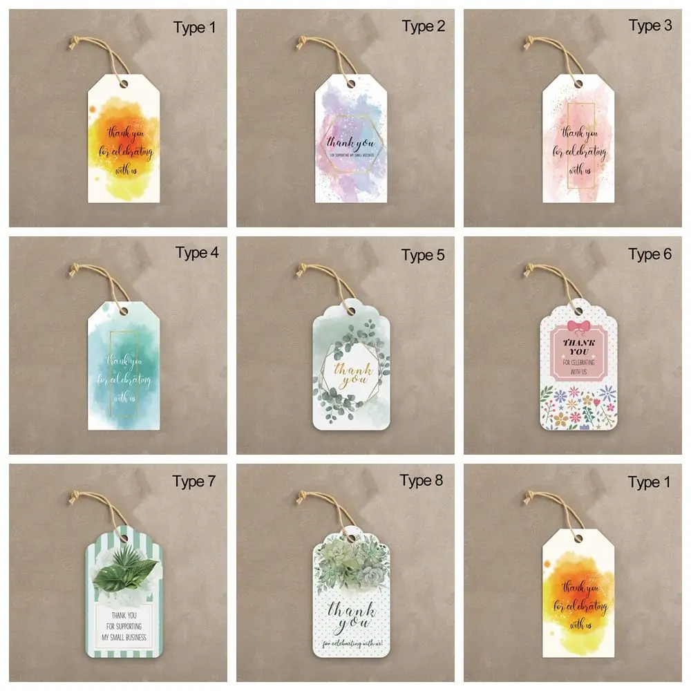 50PCS Watercolor Thank You Tags With Ropes Eucalyptus Leaves Pattern Wrapping Hang Labels Gifts Decor Baby Shower Party Suppiles