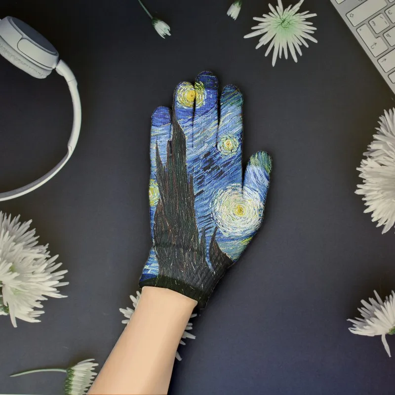 New The Famous Van Gogh Sunflower Oil Painting Knitted Gloves Women And Men Winter 3d Print Non-slip Touch Screen Gloves