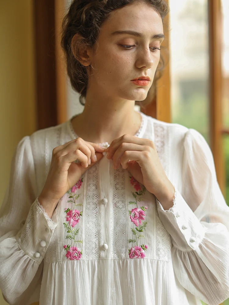 LYNETTE'S CHINOISERIE para mujer, vestidos holgados de encaje con bordado de rosas románticas, Estilo Vintage Mori, primavera y verano