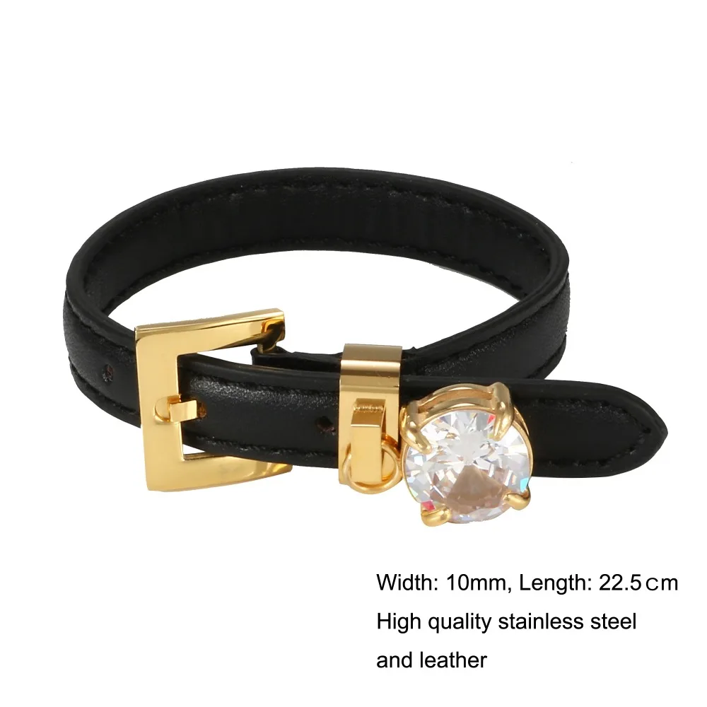 CZ Crystal Adjustable Leather Bangle Bracelet for Woman Man Watch Belt Wristband Luxury  Female Male Sport Jewellery Gift