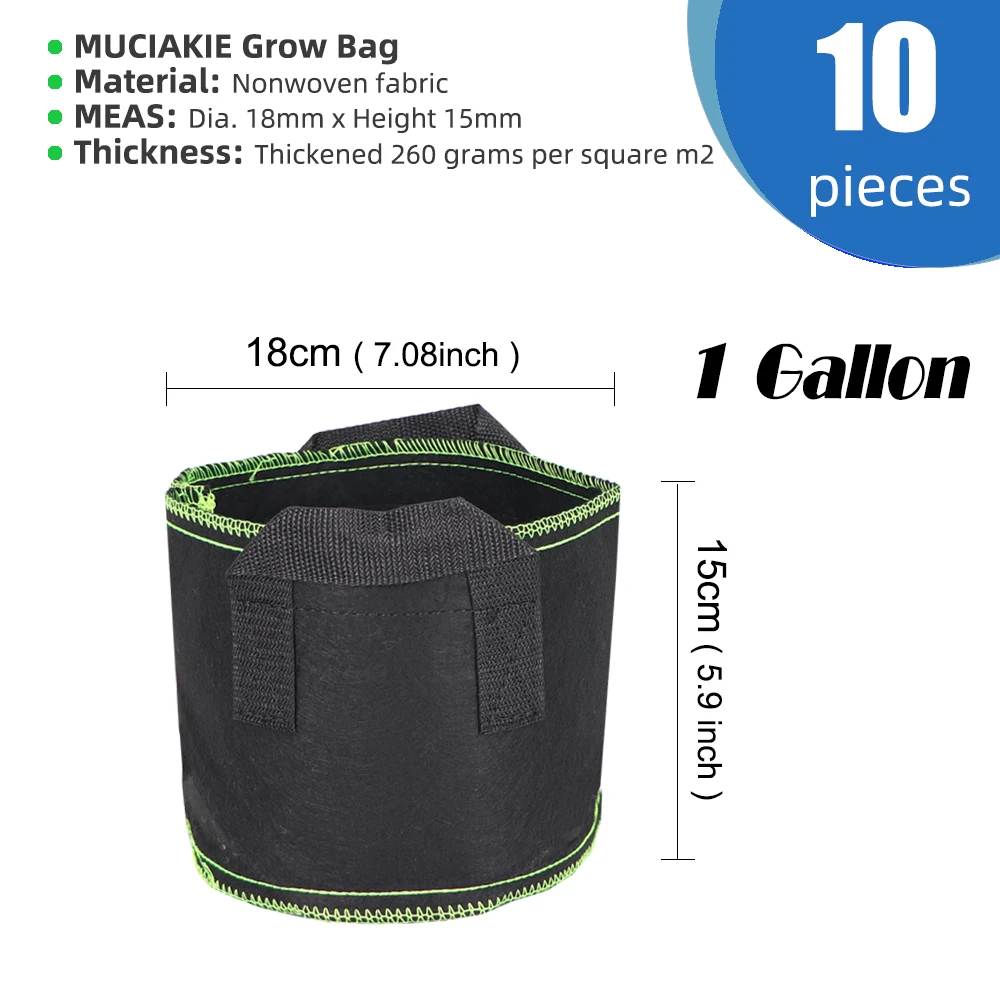 MUCIAKIE 1-20 Gallon 5/10PCS Grow Bag Fabric Pots Aeration Plant Growing Bag Planter Container with Handles Heavy Duty Thickened