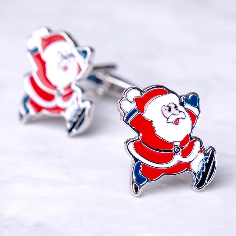 Neue Frohe Santa Claus Manschettenknöpfe Hohe Qualität Rot Emaille Manschette Tasten Für Männer Frauen Französisch Hemd Mode Schmuck Weihnachten Geschenk