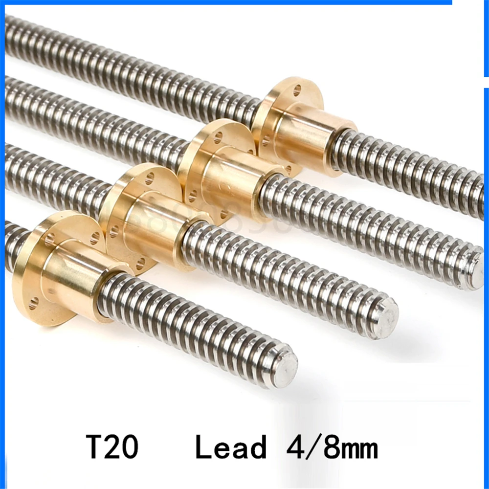 3D Printer CNC Linear Shaft T20 Trapezoidal Rod Lead Screw 20mm with Brass Nut Length 100/400/500/550mm Stepper Motor Driving