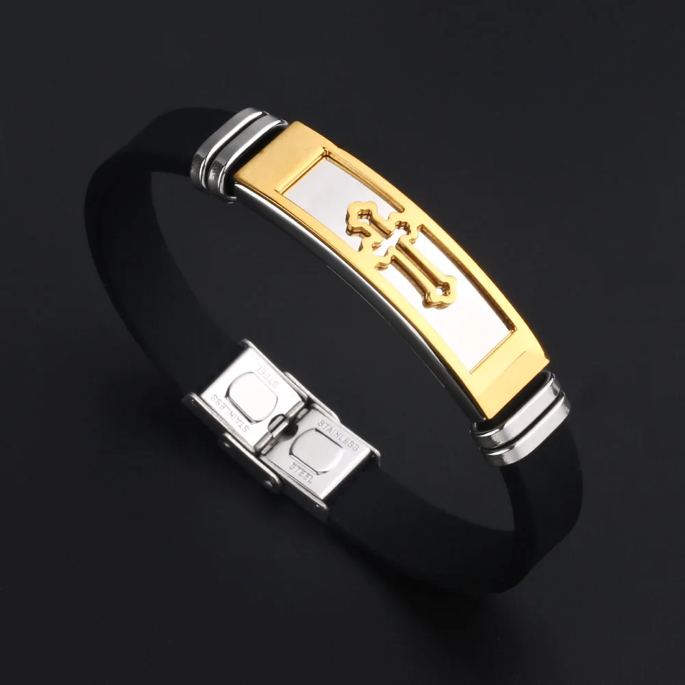 2024 Trend personalisierte Schmuck Edelstahl Kreuz Silikon Armband Vintage Titan Stahl Armbänder Armreifen Manschette Armband M