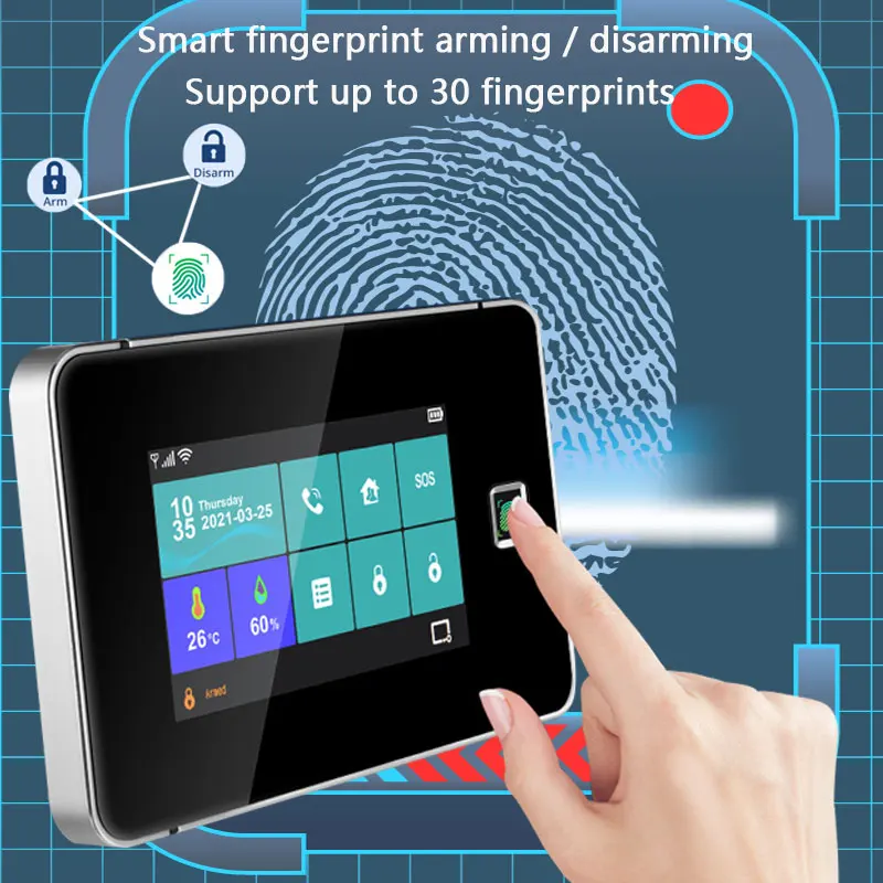 Tuya 433MHz WiFi GSM Smart Home Security Alarm System Fingerprint Arming Connected to Alexa And Google Assistant Burglar System