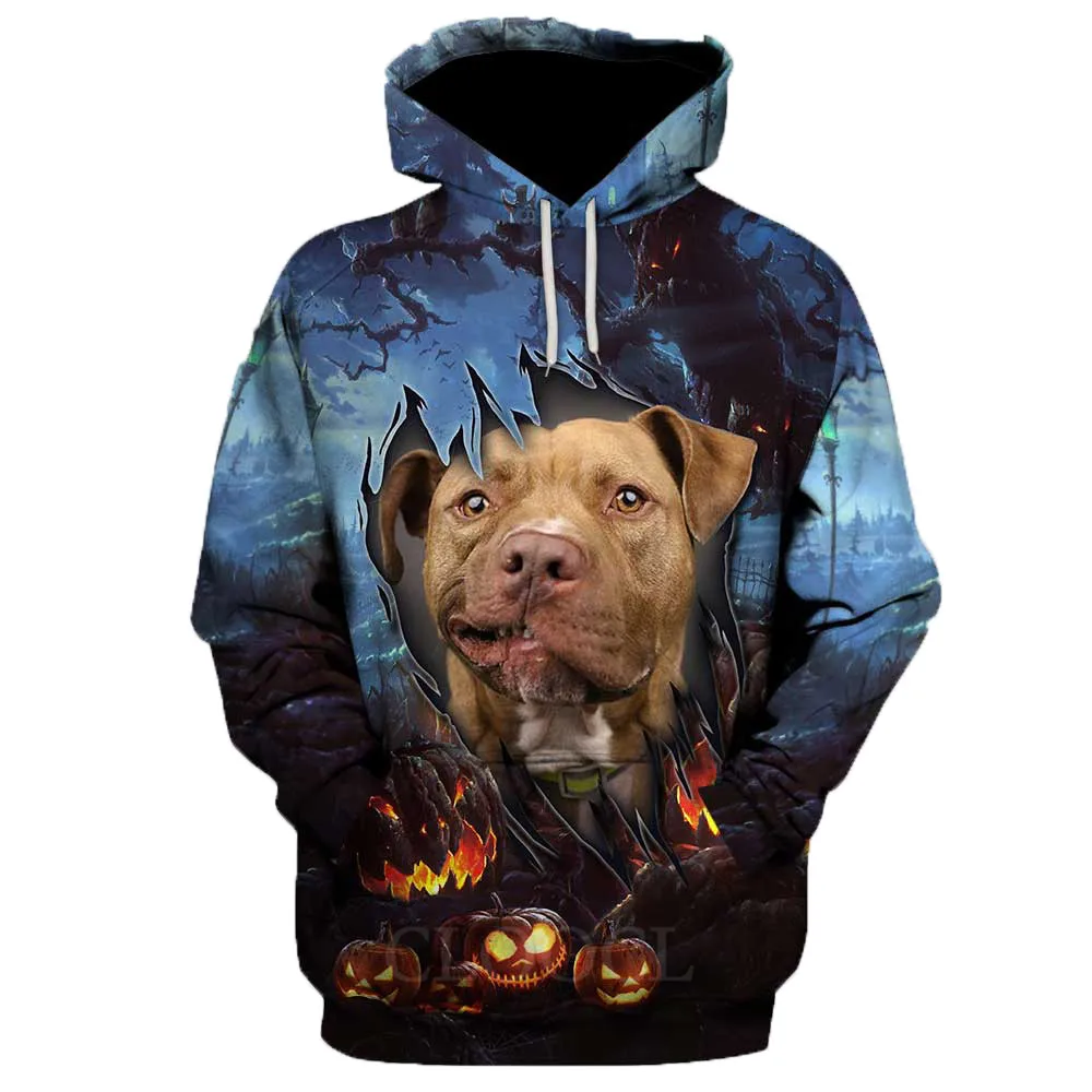 

HX Halloween Cat Hoodies 3D Graphic Tear The Night Hoodies Pocket Hoodie Animals Pets Print Sweatshirts Casual Men Clothing