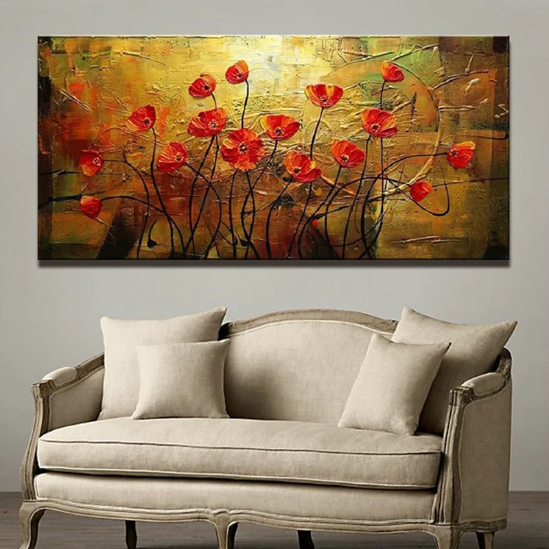 

Modern Pure Hand-painted Thick Oil Painting Abstract Flower Living Room Decoration Bedroom Walkway No Frame Wall Art Home Decor