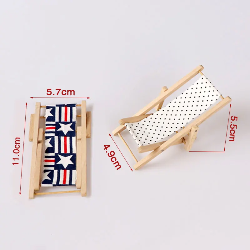 1PC  Foldable Wooden Deckchair Beach Chair Miniature Dollhouse Accessoreis Furniture Toys for Barbie House 1/6 1/12 Doll House