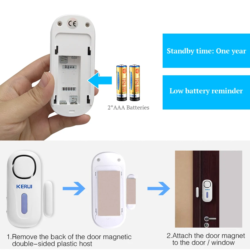 KERUI D2 Door Window Sensor Alarm PIR Magnetic Wireless Alarm System Security with Remote Control Alarm System