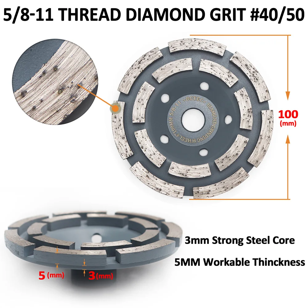 BGTEC 2pcs 4inch Diamond Double Row Grinding Cup Wheel 100mm concrete, Masonry, Granite marble Grinding discs