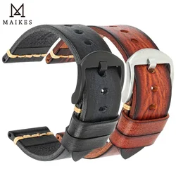 MAIKES Handmade Watch Band 20mm 22mm Cow Leather Watch Strap Vintage Watchband With Stainless Steel buckle For Panerai