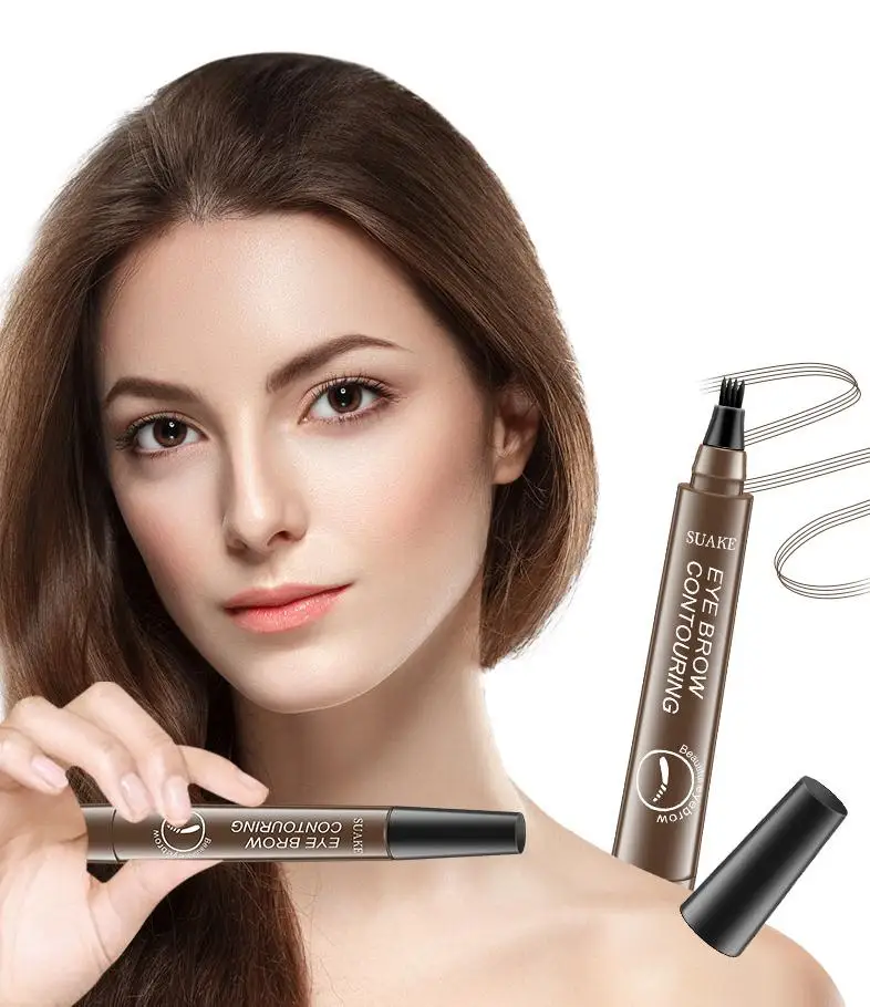 Four-Headed Eyebrow Pencil Waterproof Sweat-Proof Non-Fading Black Brown Liquid Eyebrow Pencil 4-Fork Eyebrow Pencil