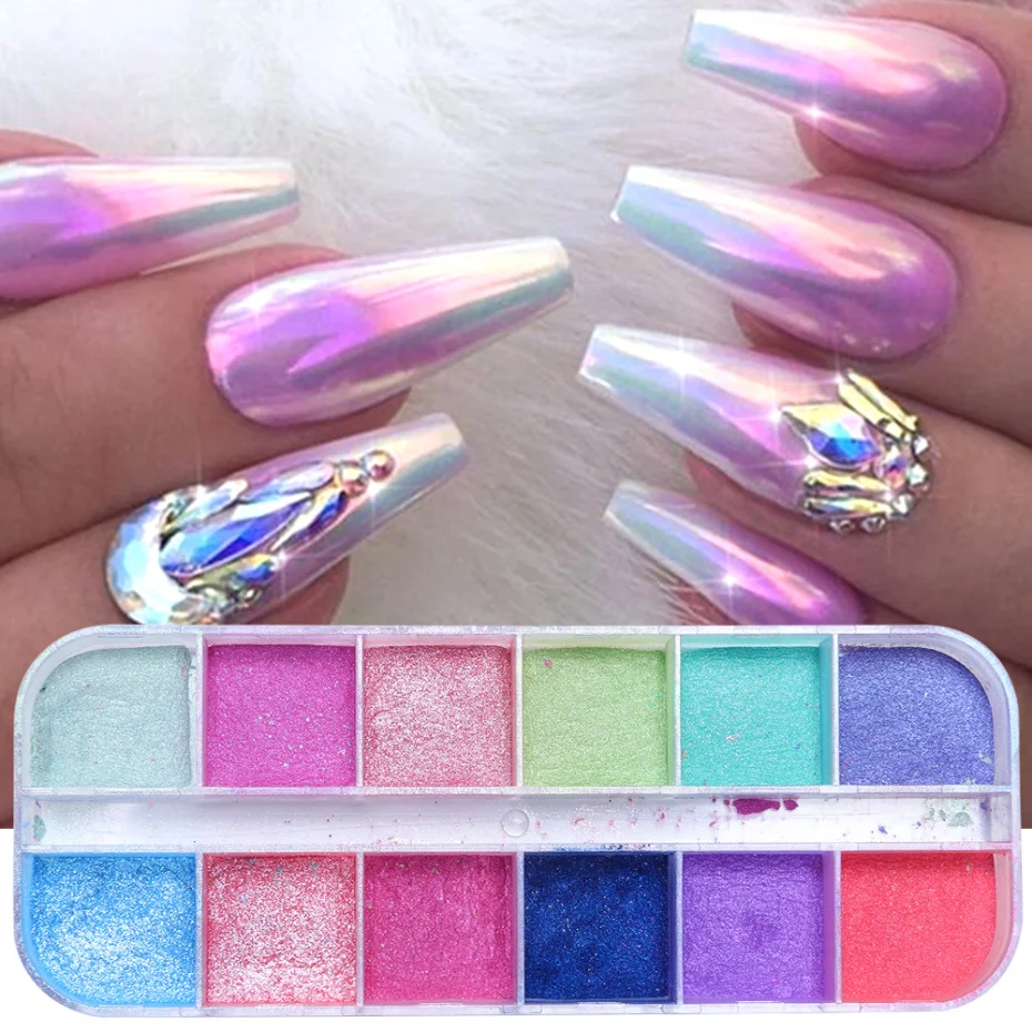 Chrome Nail Art Glitter Pigment Mirror Dipping Powder Super-fine Colorful Shimmer Pearl Powder Nail Decorations Dust LAZGF-2