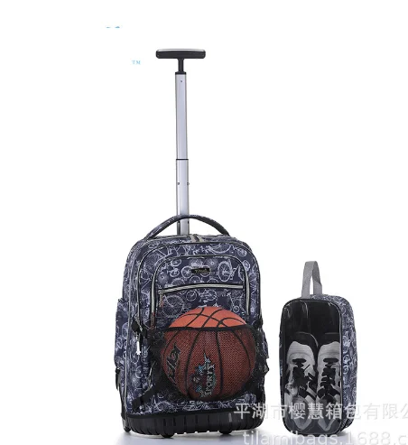 19 Inch Travel Trolley Bags for teenagers Oxford School Trolley Backpack For Boys Carry on hand luggag Rolling backpack Suitcase