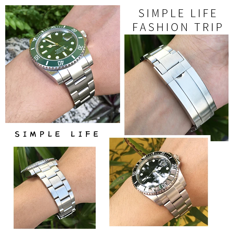 20mm Hight Quality Stainless Steel Curved End Watch Band For Rolex Submariner Full Solid Strap Watch Bracelet Buckle Accessories