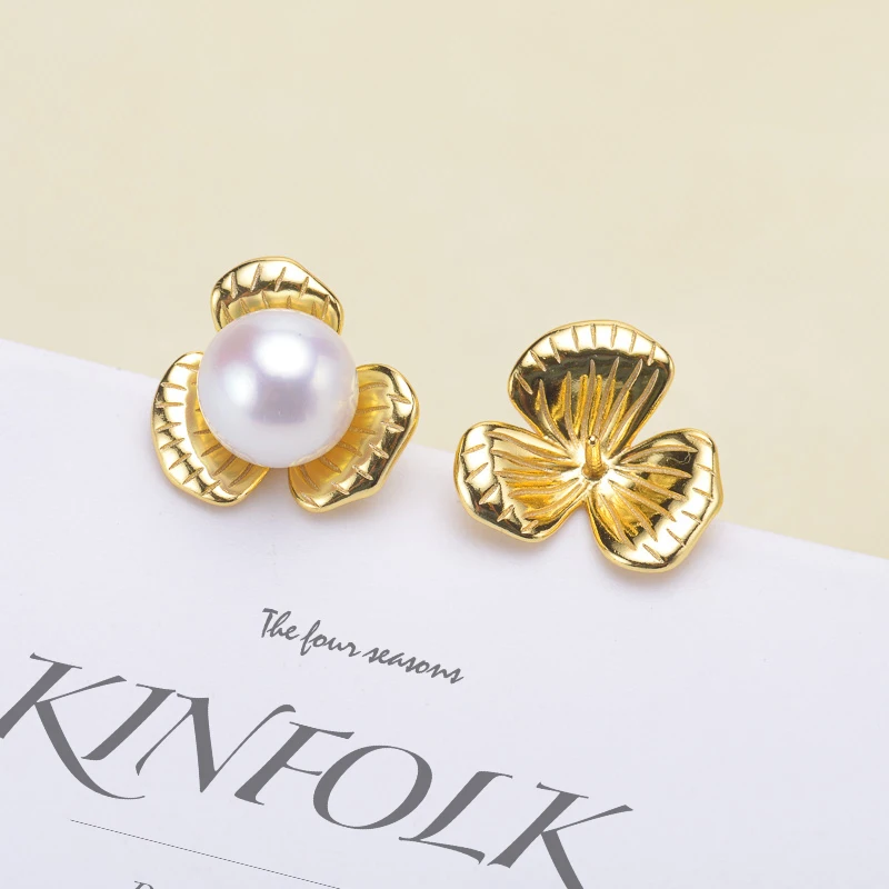 

Flower Pearl Earrings Components Women DIY S925 Sterling Silver Earrings Accessory (Not including the pearls)