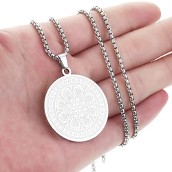 CHENGXUN Mandala Charm Flower Pendant Spiritual Necklace Men Women Stainless Steel Engraving Pagan Talisman Amulet Jewelry Gift
