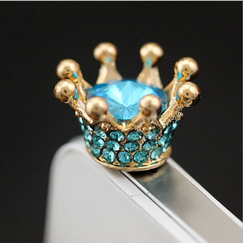 HOT SALE 3.5mm Crystal Rhinestones Cellphone Charms Earphone Audio Headphone Anti Jack Crown Dust Plug Phone