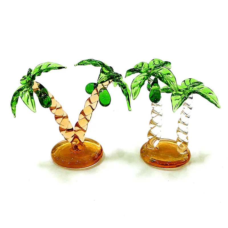 Murano Glass Palm Tree Figurine Hawaiian Style Simulation Small Coconut Tree Sculpture Ornaments Home Tabletop Living Room Decor