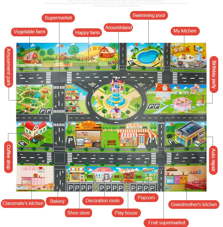 130*100CM City Map Car Toys Model Crawling Mat Game Pad for Children Interactive Play House Toys Road Carpet Car Accessories