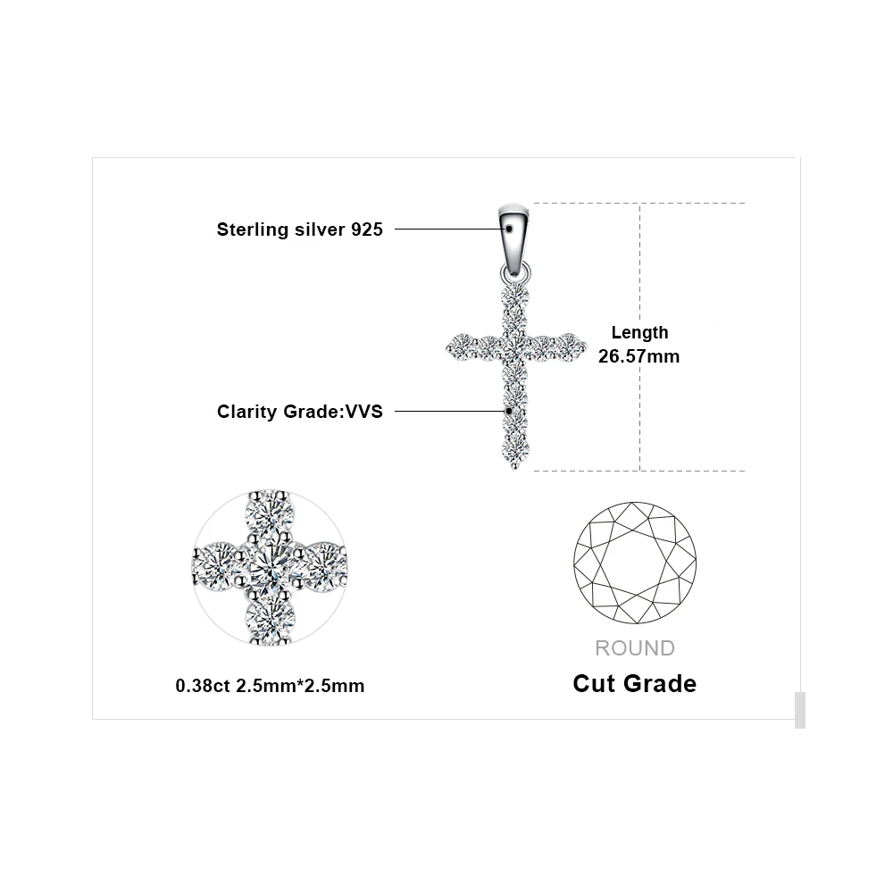 JewelryPalace Cross Sideway 925 srebro cyrkonia oświadczenie naszyjnik dla kobiet symulowane wisiorek diamentowy bez łańcucha