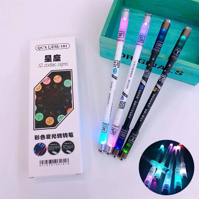 Beautiful 12 Constellation Glowing Rotary Gel Pen Neutral Pens for School Set kawaii For Writing Girls Gifts Novelty Stationery