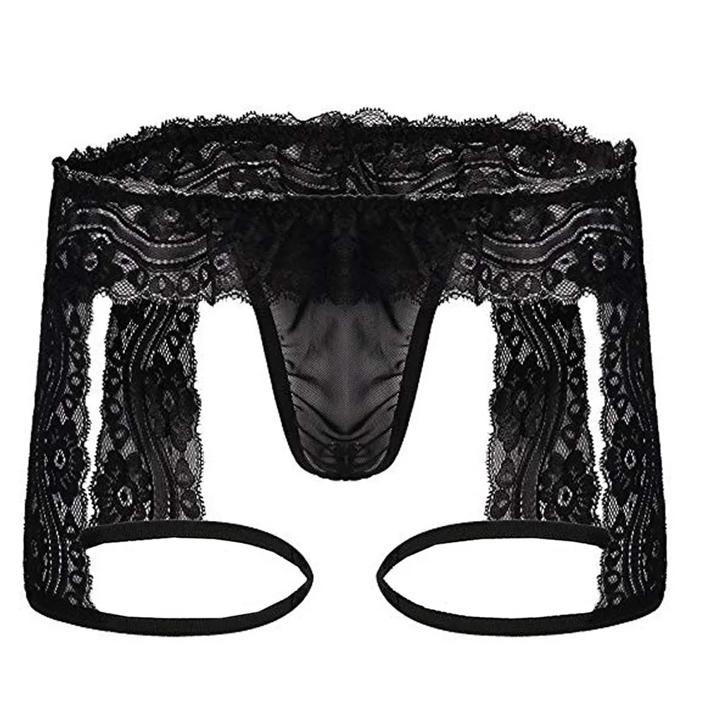 Men\'s Sexy Sissy Underwear Lace Thongs Enhance Pouch Bikini Briefs Men G-Strings Gay Penis Pouch Men Underpants