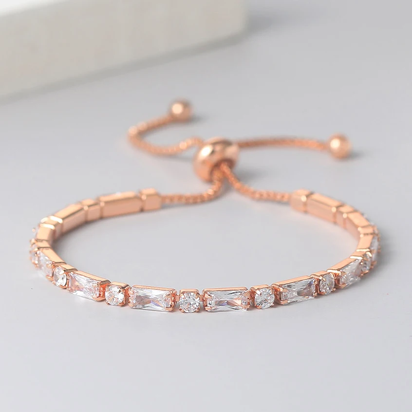 Simple Geometry Bracelet For Women Gift Kpop Zircon Rose Gold Color Handmade Wedding Adjustable Bracelets Jewelry H028