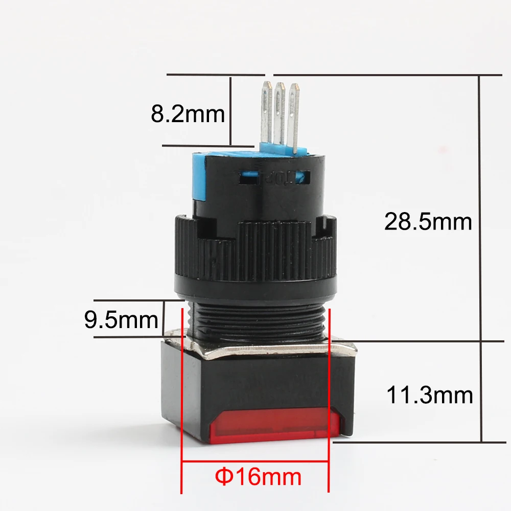 5PCS 5V 12V 24V 220V Momentary LED Illuminuted Maintained Self-locking On Off Push Button Switches 16MM Square Lamp Indicator