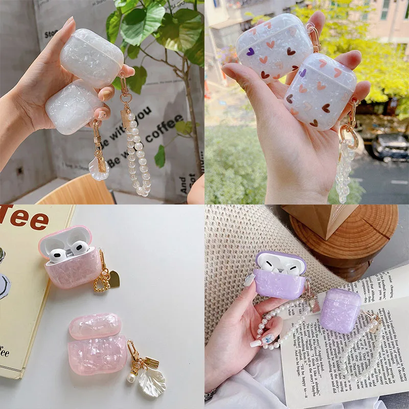 Dreamy Colorful Glossy Case for apple Airpod 3 (3rd) gen Earphone Case Cover for airpods 1 2 Pro Headset Box Shell Pearl Keyring