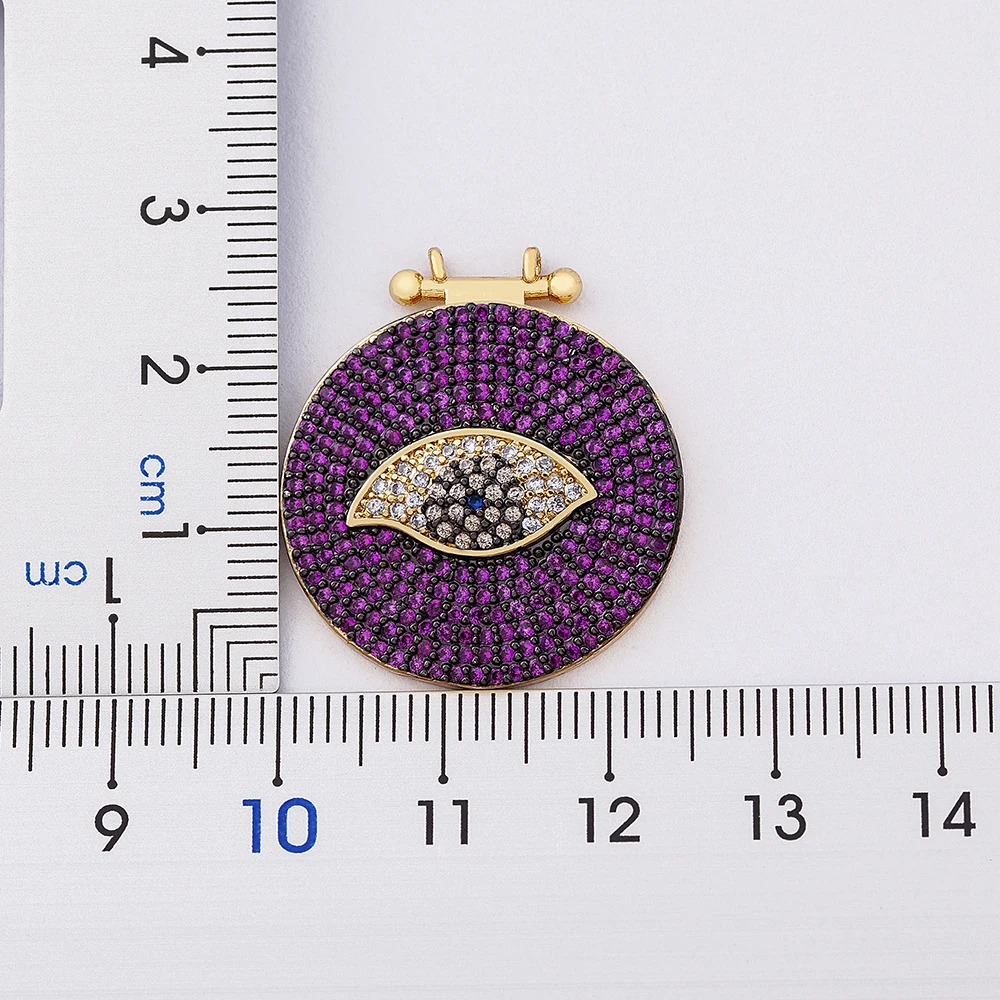 Classic Round Shape Cubic Zirconia Evil Eye Pendant Green/Purple Color Lucky Turkish CZ  Necklace Copper Link Chain Jewelry Gift