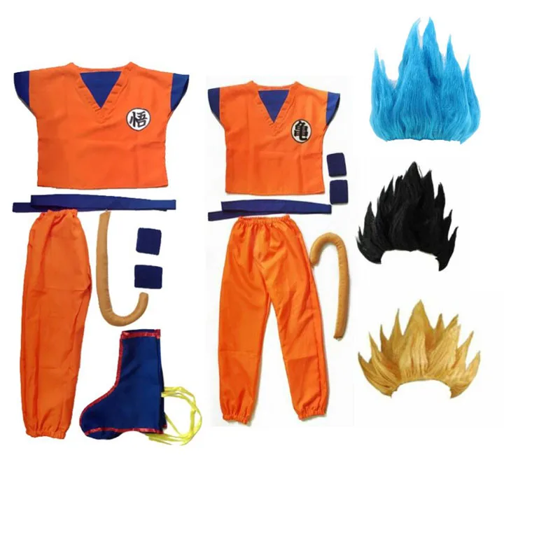Disfraz de Son Goku Z para adultos y niños, traje de Halloween, peluca de vestido