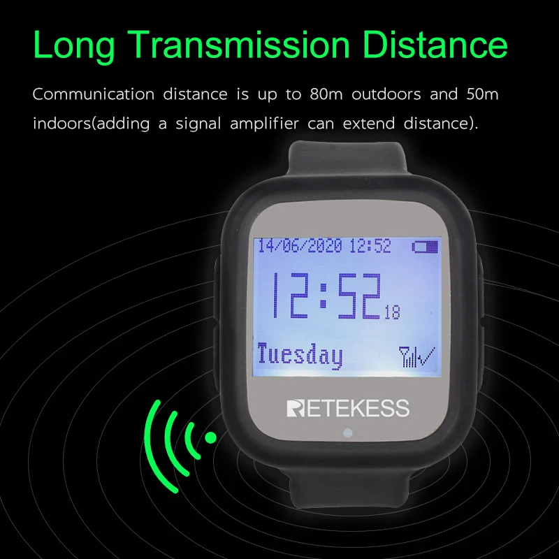 Retekess TD106 Waterproof Watch Receiver For Wireless Calling System Waiter  Restaurant Equipment Cafe Office Customer Service