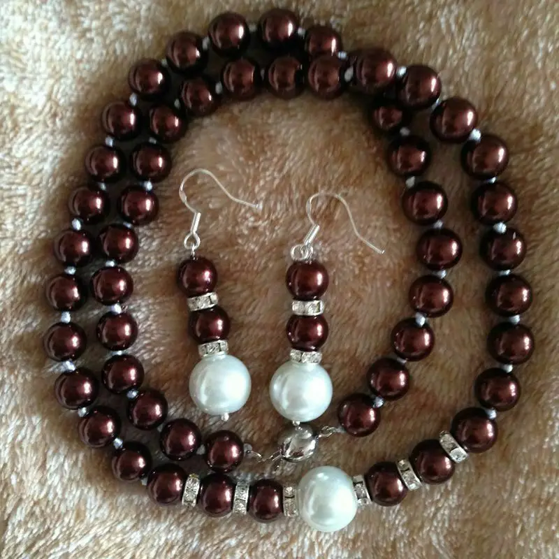 

8-12mm Chocolate Shell Pearl Necklace +Earring 18" AAA u81