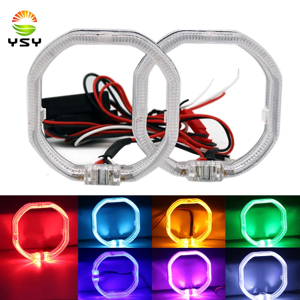 

76MM LED Angel Eyes Square Guide Halo Ring Daytime Running Lights With Driver For Bi Xenon Headlight Lenses DRL Accessories DIY