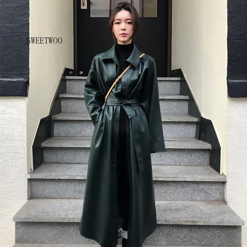 2020 Autumn Jacket Women Faux Leather Jacket Women Clothes Long Trench Coat Female Streetwear Windbreaker