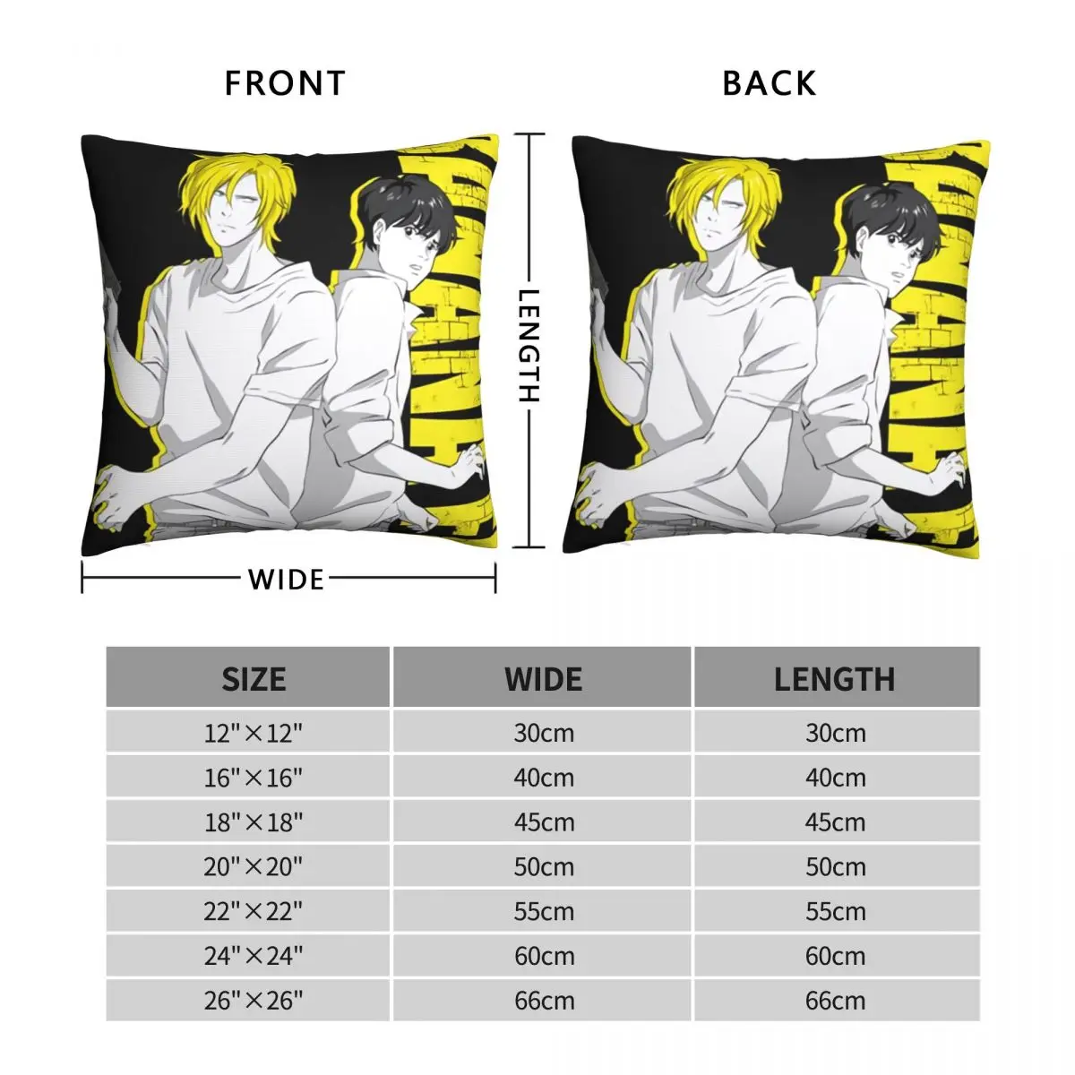 Banana Fish Ash And Eiji Art Square Pillowcase Polyester Linen Velvet Creative Zip Decor Home Cushion Cover Wholesale