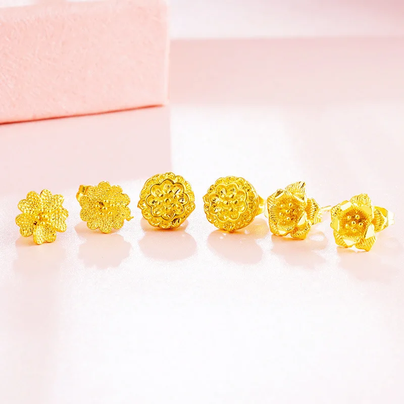 Wholesale Gold-Plated  Flower Ear Stud 24K Gold Rose for Women Ear Climber Earring Jewelry Valentine\'s Day Gift