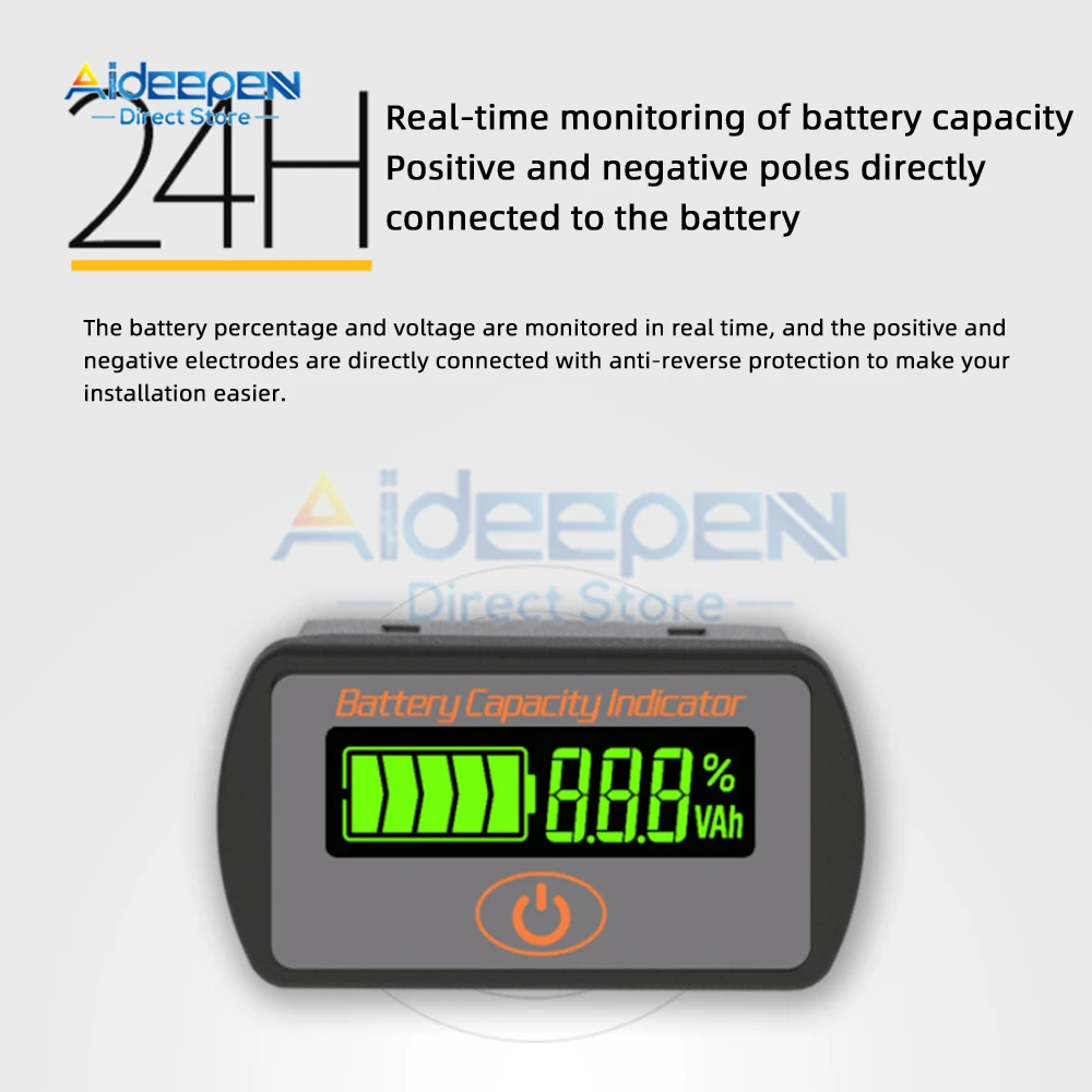 12V/24V/48V Adjustable LCD Car Lead-Acid Lithium Battery Voltmeter Voltage Tester Touch-Type Voltage Battery Capacity Indicator