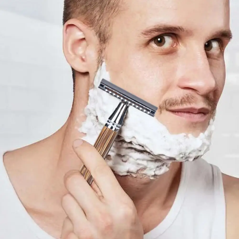 Men Beard Razors Manual ergonomia Handle lekki wielokrotnego użytku uchwyt bambusowy Double Edge męskie maszynki do golenia maszynka do golenia