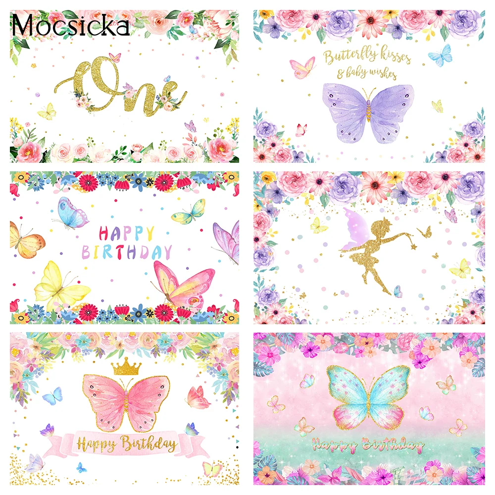 Butterflies Birthday Party Backdrop Girl Floral Butterfly Wishes Baby Shower Background Watercolor Flowers Newborn Elves Rainbow