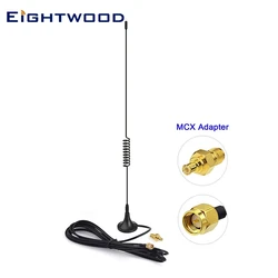 Eightwood 978MHz 1090MHz Dual Band SMA Male Antenna Magnetic 3m Extenion+ SMA MCX Adapter for RTL SDR Software Defined Radio S