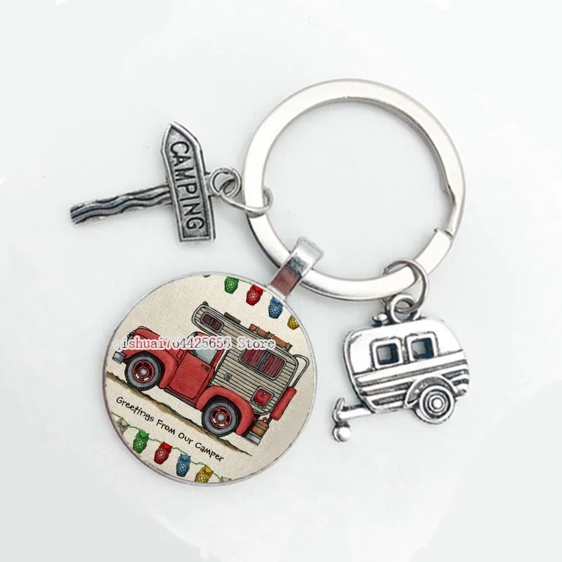 2021 New/Cute Camper Wagon Keychain, I Love Camping Keychain, Trailer Road Sign Keyring, Holder Stylish Keychain Holiday Travel