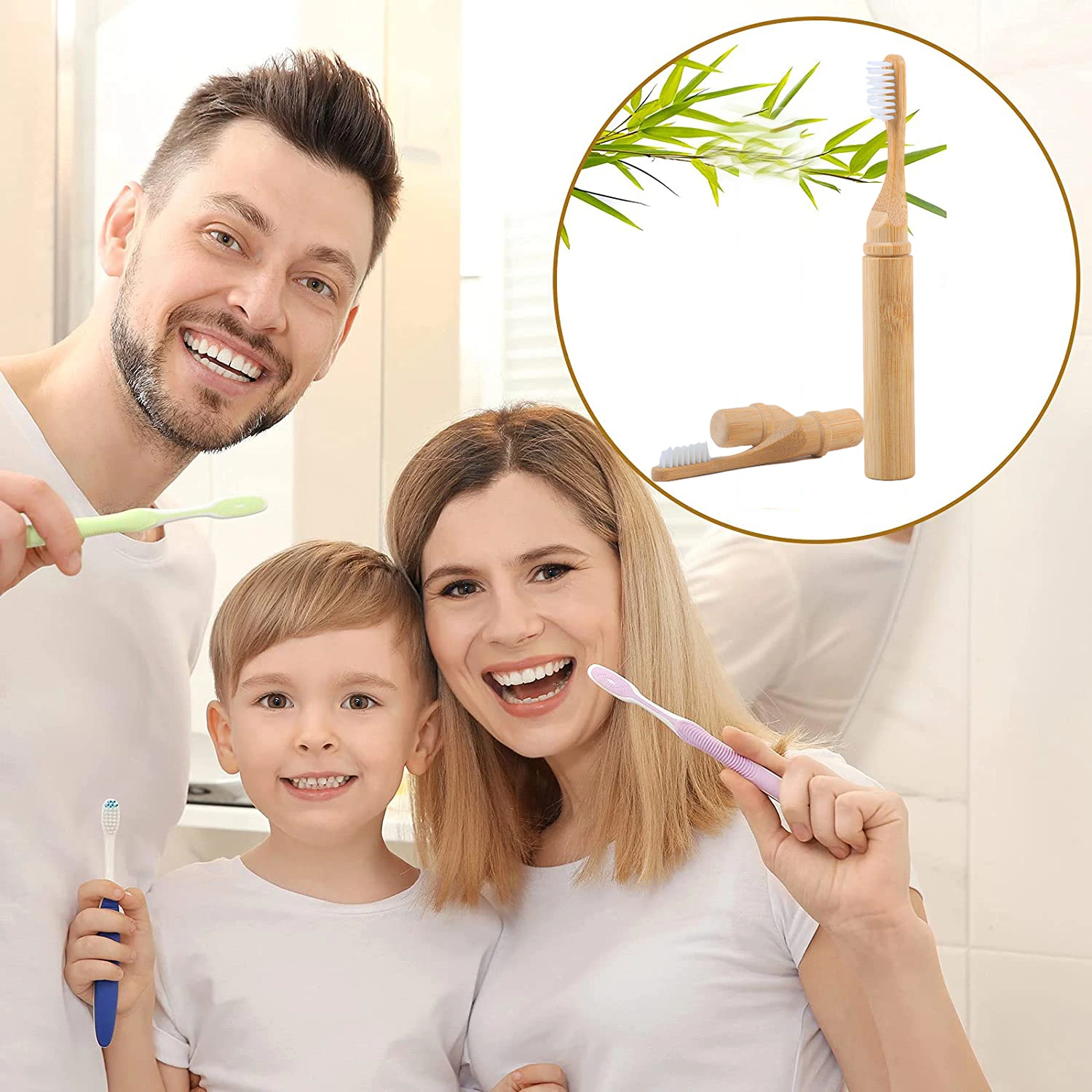 Tubo y tubo de cepillo de dientes con manga de bambú, cepillos de dientes portátil para cubierta de madera, Eco Single, tubos de contenedor de cepillo de dientes rústicos, nuevo