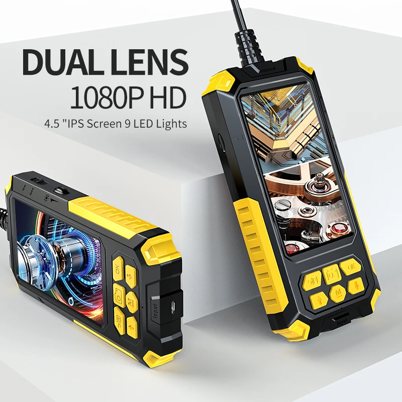 1080P HD Dual Lens Borescope Inspection Camera 4.5 Inch IPS Screen IP67 Waterproof Snake Camera With 8 Adjuatble LED 2600mAh